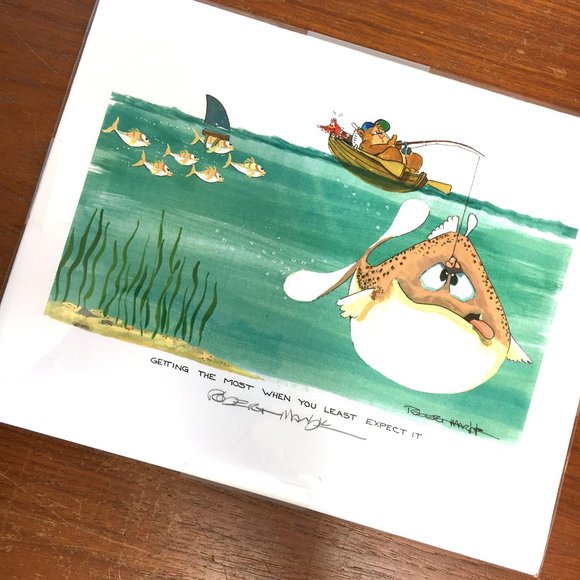 ROBERT MARBLE  Signed Art Print 1991 Fishing Bear  Vtg - Picture 2 of 6